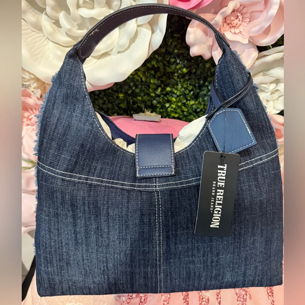 True Religion Black and Gold Hobo Bag with Signature Style